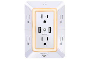 USB Wall Charger, Surge Protector, POWRUI 6-Outlet Extender with 2 USB Charging Ports 