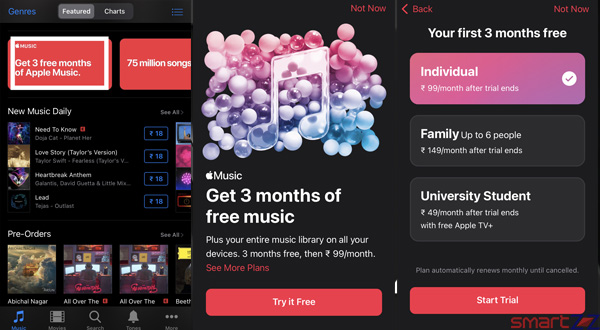 steps to subscribe Apple music via iphone